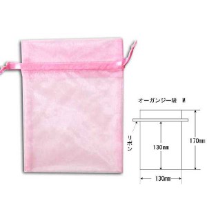 オーガンジー袋 M ピンク（10枚） 不織布 巾着袋 10束