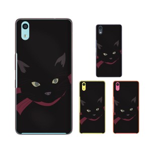 au Qua phone QZ KYV44 スマホ ケース ハード カバー キュアフォン 猫の顔2 リボン 黒