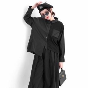 SEASONZ 病み可愛い バイカラー 長袖シャツ 大人 ゴシック きれいめ モード系 韓国 ファッション 10代 20代
