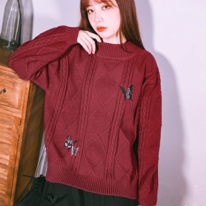 SEASONZ 古怪舎 病み可愛い ニット セーター リブ袖 butterfly 刺繍 レトロ 原宿系 韓国ファッション 10代 20代