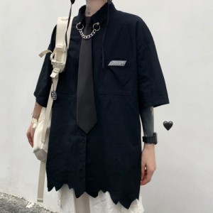 SEASONZ ゴスロリ系 シャツ 半袖 ネクタイ リングチェーン 裾切りっぱなし 病み可愛い ストリート系 オルチャン 10代 20代
