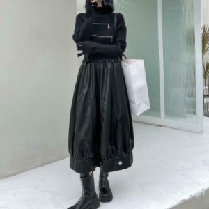 SEASONZ モード系 レザー スカート Aライン PUレザー 大人きれい 高見え ストリート系 ゴシック 韓国ファッション 10代 20代