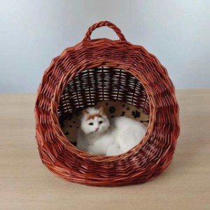 ペットハウス ラタン ペットベッド キャットケージ 猫かごネスト 猫ちぐら 藤編み 枝編み 細工品 手編み物 犬 猫 ウサギ ハンドル付き