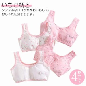 女の子 いちご柄 送料無料 ショーツ4枚セット！綿 キッズ ジュニアブラ コットンインナー 下着 送料無料 子供 キッズブラ ジュニア 苺 小