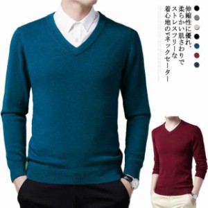  【送料無料】vネック ニット ウール 大人 制服 長袖 ビジネス オフィス メンズ セーター 50代  インナー やや厚手 無地 m 秋