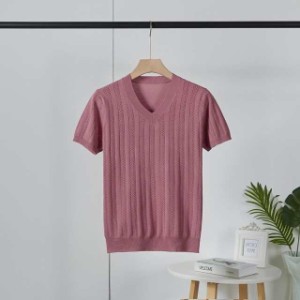 サマーニット メンズ 半袖 Tシャツ Vネック カットソー インナー 細身 春夏 トップス 大きいサイズ