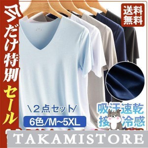 インナーシャツ Vネック２点 半袖 Tシャツ 肌着 速乾 通気 シームレス  ひんやり 涼しい  吸汗速乾 接触冷感  春夏 抗菌 防臭 速乾