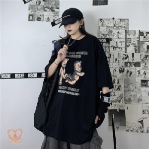 韓国 Tシャツ トップス 半袖 ストリート風 ダーク系 ファッション レディース カップル服 ダンス カジュアル 春夏秋 ゆるい 原宿 衣装