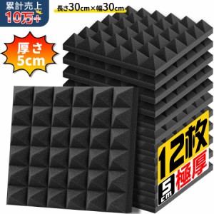 吸音材 30*30*5cm 極厚 密度25kg/m^3 ウレタンフォーム 吸音対策 室内装飾 楽器 消音 騒音 防音 YOPIN 吸音パネル 両面テープ付き (12枚)