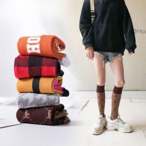 ハイソックス レディース 靴下 high socks 秋 チェック柄 くつした コットン ストッキング 春 女性 ストリート風 靴下 コットンソックス 