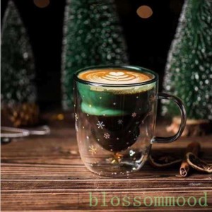 コーヒーコップ耐熱ガラス2層ガラスコップガラスカップ二重構造保冷熱くないダブルウォールグラスマグカップクマクリスマスツリープレゼ