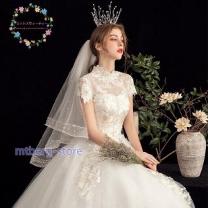 ウエディングドレス 結婚式 花嫁 二次会 プリンセスライン ホワイト 袖付き ウェディングドレス ロングドレス 披露宴 マタニティタイプに