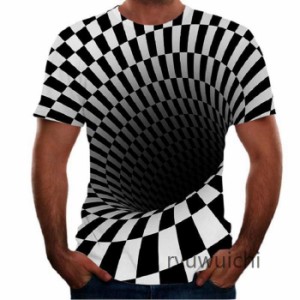 半袖Tシャツ おもしろ 3Dプリント トリックアート メンズ 渦 オプティカルイリュージョン メンズTシャツ クルーネック カジュアル