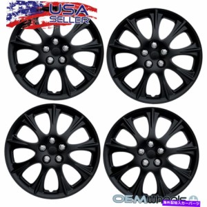 Wheel Covers Set of 4 4新しいOEMマットブラック15" ハブキャップフィット三菱SUVセンターホイールセットをカバー 4 New OEM Ma