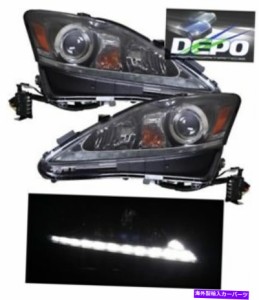 USヘッドライト フィット06-10レクサスIS250 IS350ハロゲンブラックプロジェクターヘッドライトW / LED DRL DEPO fit 06-10 Lexu