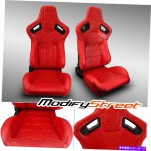 バケットシート 2×リクライニング可能な赤いPVCレザー左/右スポーツレーシングバケットシート 2 x RECLINABLE RED PVC LEATHER 
