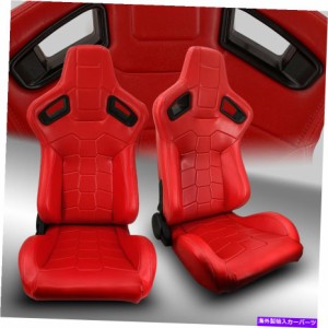 バケットシート 2×リクライニング可能な赤いPVCレザー左/右スポーツレーシングバケットシートペア 2 x Reclinable Red PVC Leat