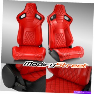 バケットシート 2×リクライニング可能な赤いダイヤモンドレザーリアブラックカーボンファイバーレーシングバケットシート 2 x R