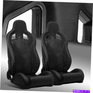 バケットシート 2×リクライニング可能ブラックPVCレザー左/右JDMスポーツレーシングバケットシートスライダー 2 x Reclinable B