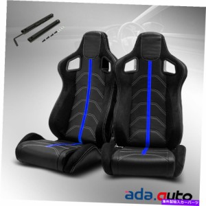 バケットシート リクライニング可能な黒いPVC Scedeブルーラインレーシングバケットシートw /スライダ左+右 Reclinable Black PV