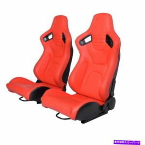 バケットシート 2×リクライニング可能な赤PUレザー左/右レースバケットシートw / 2スライダ 2 x Reclinable Red PU Leather Lef