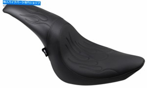 シート 植えられた革の捕食者2アップシートワイドタイヤハーレーソフトティボール06-17 Drag Flamed Leather Predator 2-Up Seat