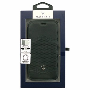 MASERATI 公式ライセンス品 iPhoneX専用 本革手帳型ケース MAGALFLBKPXNA