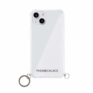 PHONECKLACE ストラップ用リング付きクリアケース for iPhone 13 mini ガンブラックチャーム PN21588i13MNBK