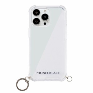 PHONECKLACE ストラップ用リング付きクリアケース for iPhone 13 Pro ガンブラックチャーム PN21612i13PBK