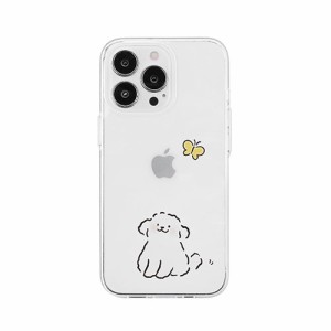 AKAN ソフトクリアケース for iPhone 14 Pro ワンちゃんと蝶々 背面カバー型 AK23545i14P