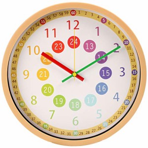VIKMARI 知育時計 掛け時計 アナログ 静音 非電波 壁掛け時計 子供用 生徒用 時間学習 クロック 直径約30cm（イェロー）