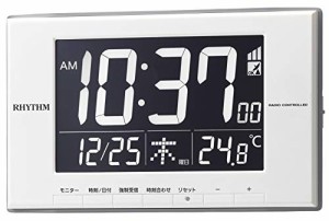 リズム(RHYTHM) 目覚まし時計 電波時計 温度計 カレンダー LED ライト式 白 12x19.4x2.1cm 8RZ209SR03