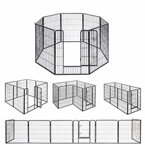 FEANDREA 犬サークル 大型犬 中型犬用 ペットフェンス 折り畳み式 スチール製 全成長期使用可 室内外兼用 ペットサークル 複数連結可能 