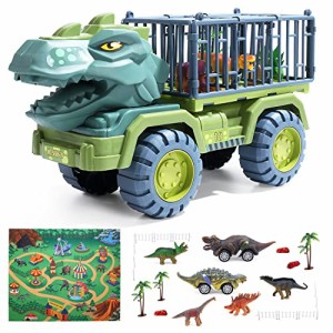 Cute Stone 車おもちゃ 恐竜おもちゃ トラックセット DIYカー ミニカーセット 恐竜フィギュア リターンカー 恐竜公園 恐竜マップ 慣性車 