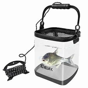 TURELAX 釣り バケツ 活かし 透明な折りたたみ バケツ 水汲みバッカンコンパクト 16L 25cm 中身が見える メッシュカバー ホルダー付き 滑