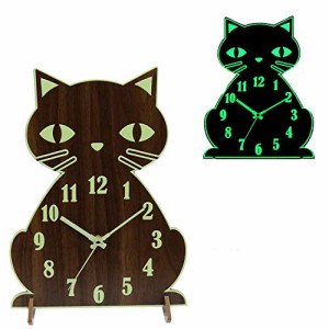 BECANOE 壁掛け時計 木製 蓄光 置き時計 夜光 猫 連続秒針 ウォールクロック サイレント 雑貨 インテリア 時計 軽量