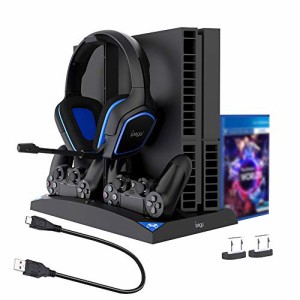 IPT PS4シリーズ 縦置きスタンド PS4 / PRO/SLIM 収納 冷却ファン コントローラー2台同時充電 ヘッドホンスタンド ゲームソフトパッケー