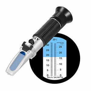 糖度・塩分濃度屈折計 C-Timvasion 手持屈折計 糖度計「BRIX 0-32％」塩分濃度計「 0-28%」2 in 1屈折計 糖分と塩分測定計　 砂糖と塩分