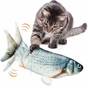 Aurako 猫 おもちゃ 電動 ペットおもちゃ魚 猫用 ぬいぐるみ シミュレー魚 電動魚USB充電式 噛む動ける魚 取り外して洗えるおもちゃの魚 