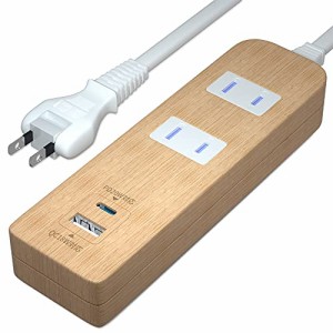 電源タップ USB-C PD 20W コンセント ACアダプター 急速充電器 2ポート Type-C 携帯 (2m, 木目調)