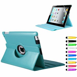 ＊最安挑戦＊iPad2 iPad3 iPad4 360度回転式 スタンド仕様 レザー ケース 液晶保護フィルム付き sea green(シーグリーン)