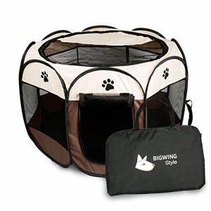 ＊最安挑戦＊ペットサークル 折りたたみ BIGWING 八角形 プレイサークル 犬 猫 兼用 コンパクト メッシュ お出かけ用品 コーヒー S