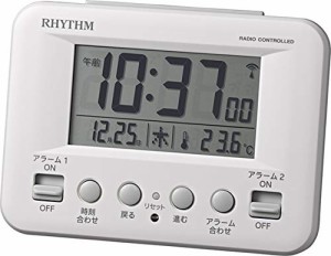 リズム(RHYTHM) 目覚まし時計 電波 デジタル フィットウェーブD191 暗所 自動 点灯 カレンダー 温度計 付き ダブル アラーム 白 RHYTHM 8