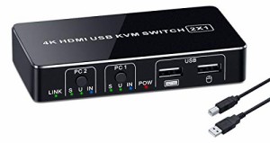 ＊最安挑戦＊ELEVIEW 4K KVMスイッチ HDMIディスプレイ USBキーボード・マウスを共有 パソコン切替器（PC 2台用）* 4K/30Hz HDMI1.4 USB2