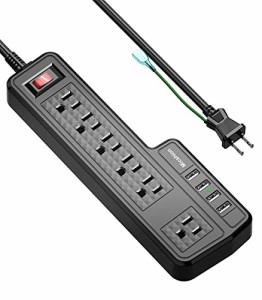 ＊最安挑戦＊Micshion USB電源タップ コンセント 個別スイッチ 6AC充電口（110-240V）*4USBポート（最大3.4A/5V）壁取付用固定フック 急