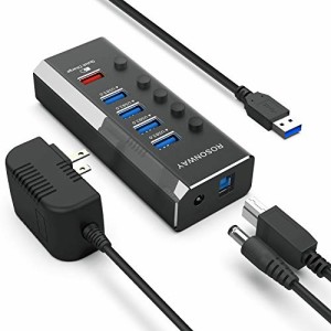 ＊最安挑戦＊ROSONWAY USB ハブ 3.0 電源付き アルミ製 4ポートUSB3.0高速拡張*1つの急速充電ポートUSB Hub セルフパワー 12V/2A ACアダ