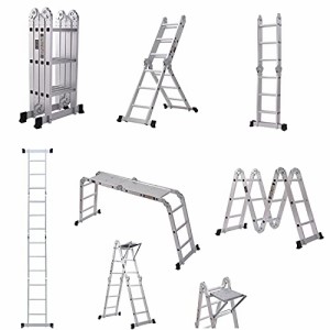 ＊最安挑戦＊DayPlus 多機能はしご 3.7M (12.1 ft) アルミ はしご兼用脚立 踏み台 折りたたみ 足場台 洗車作業台 伸縮 はしご 多関節脚立
