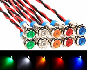 ＊最安挑戦＊KILIGEN 10個 6mm 110V-220VAC LED 防水インジケータライト パイロットライトシグナル インジケータ（緑/黄/赤/青/白，5色）