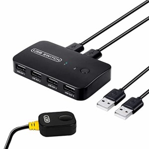 ＊最安挑戦＊eppfun 4ｘUSB 切替器、KVMスイッチ キーボード・マウス用 手元スイッチ付/USB 切り替え PC2台用 プリンター、キーボード、 