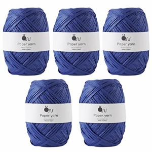 ＊最安挑戦＊原ウール Knitworm ペーパーヤーン 5玉セット 極太 30g(約77m) 指定外繊維(紙)100% 日本製 10.ブルー